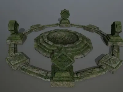 temple stone circle with stones Low-poly 3D model
