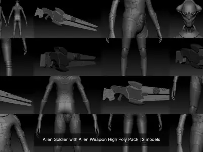 Alien Soldier with Alien Weapon High Poly Pack
