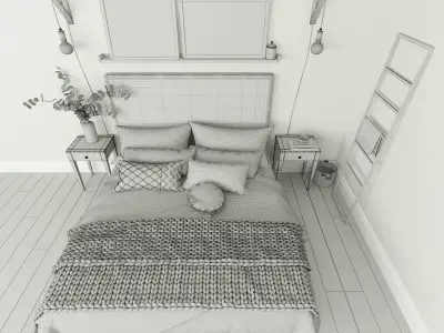 Bedroom set with walls and wooden floors 3D model