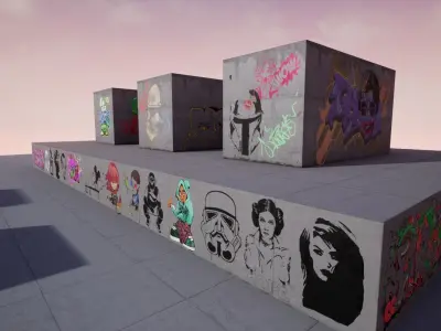 100 Procedural Graffiti for UE4 Low-poly 3D model