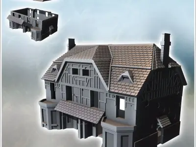 Multi-story house with tiled roof and chimneys Juno Beach Norman 3D print model
