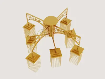 Chandelier gold with four lights 3D model