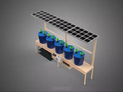SOLAR PANEL IOT IRRIGATION DUTCH BUCKET SYSTEM HYDROPONIC PLANT 3D model