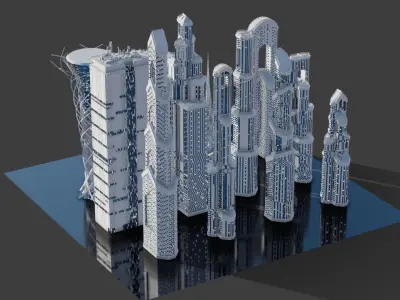 Futuristic Skyscrapers 3D Model Low-poly 3D model