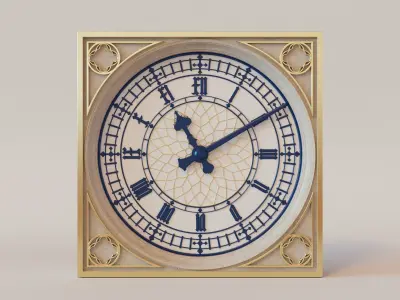 Gold Tower Clock 3D model