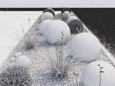 Flowerbed garden with stone balls 3D model
