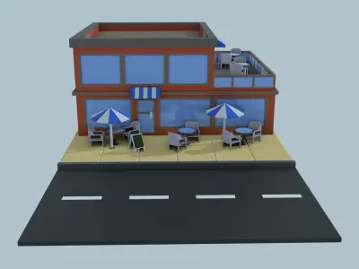 Small coffee house LowPoly Low-poly 3D model