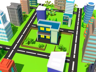 Low Poly Stylized City Low-poly 3D model