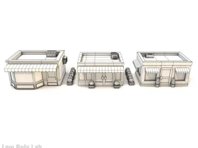 Cartoon City Buildings Shops Low-poly 3D model