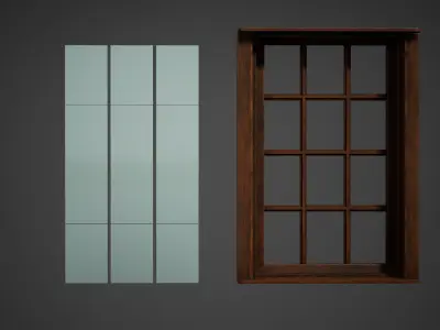 Wooden Window Low Poly Game Ready Low-poly 3D model