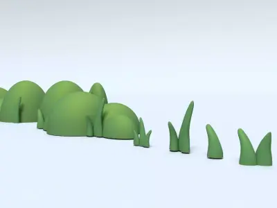 Cartoon Low Poly Grass and Bushes Low-poly 3D model