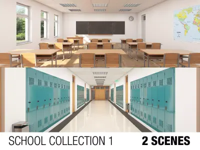 School Collection 1 interior of building 3D Model Pack