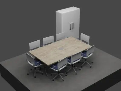 CONFERENCEROOM TABLE and CHAIR and CABINET LOWPOLY PBR MODEL Low-poly 3D model
