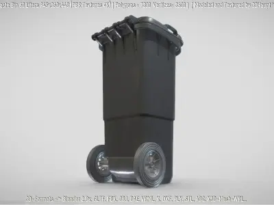 Black Plastic Waste Bin 60 Liters 945x360x448 Low-poly 3D model