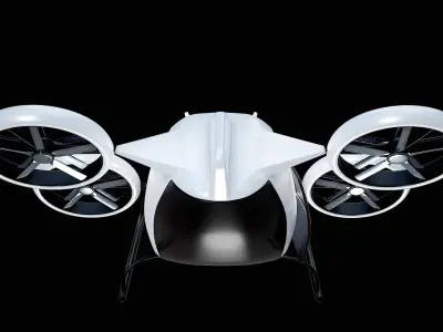  Rigged Flying Taxi Concept Air-Taxi White PBR 