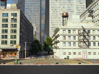 Realistic Square city S1 Low-poly 3D model