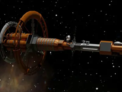 Spacecraft orange spaceship in space Low-poly 3D model