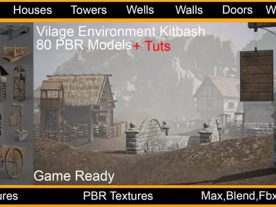 Vilage Environment Kitbash 80 PBR Models Plus Tutorials 3D model
