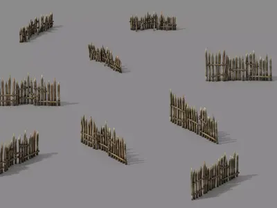 Game Pointed wood - fence 01 3D model