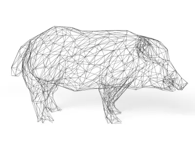 Wildboar Wireframe Low-poly 3D model