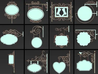 110 Iron Hanging Sign Board Base and High Mesh Pack 3D model