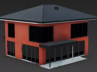 Modern Red Brick Architectural House 3D Model Low-poly 3D model