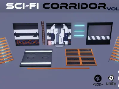 Sci-Fi Corridor pack1 3D  Low-poly 3D model
