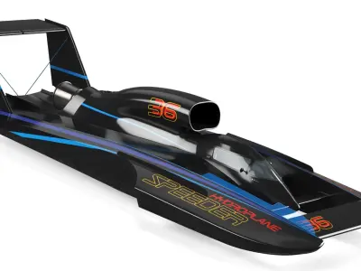  Jet Hydroplane Racing Boat Black Simplified 