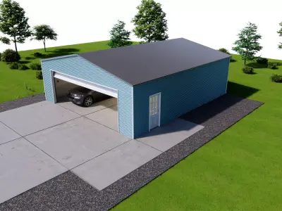 Metal Carport  Double Garage  Corrugated Steel Shed Low-poly 3D model