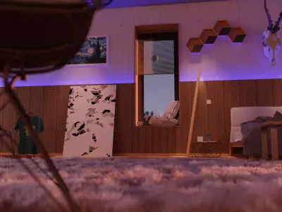 Bedroom with lighting 3D model