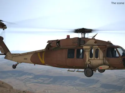  Twin Turbine Military Helicopter with Side Doors Brown Used Rigged for Cinema 4D 