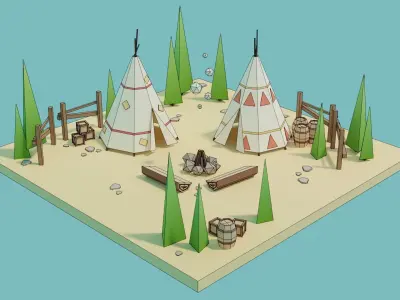 Isometric Traditional Indian Teepee Low-poly 3D model