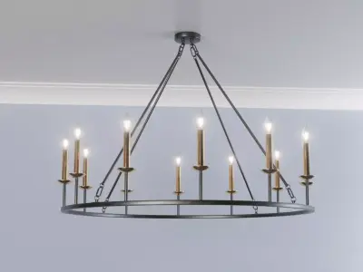 Remington Iron Round Ceiling-Mounted Chandelier 3D model