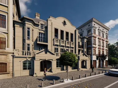 Classic stone facade-Building Classic Facade Element 3D model 11