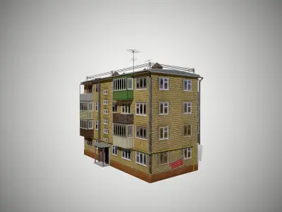 Soviet Four-storey house Low-poly 3D model