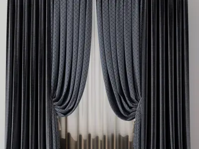 Classic patterned and silk curtains 001 Low-poly 3D model