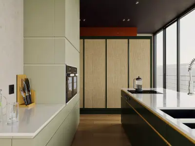 Living Room and Kitchen with Dinning Set Low-poly-115 Low-poly 3D model