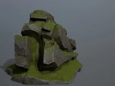 Mountain rock with grass on top Low-poly 3D model