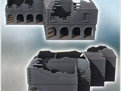 Ruined building with a large colonnaded passage an upper floor w 3D print model