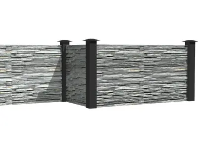 Medieval Grey Stone Fence Wall Low-poly 3D model