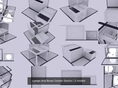 Lamps And Boxes Golden Section 3D Model Pack