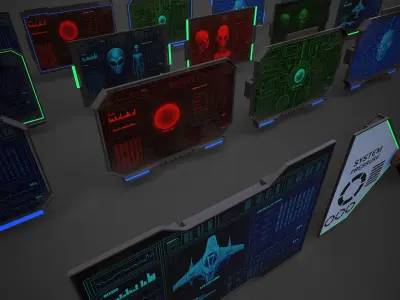 Sci-Fi Monitor Collection Low-poly 3D model