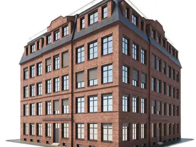 Building brick with windows and balconies 3D model