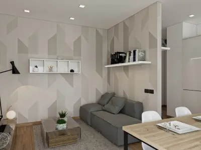 Kitchen and Living room - Vray ready -  All furniture included 3D model