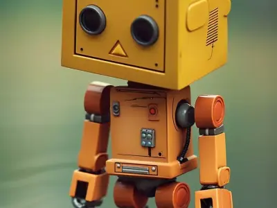 Cute Yellow Robot 3D Model Square Head Retro Design Low-poly 3D model