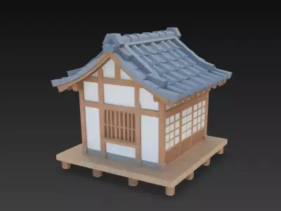  Japanese Exterior House Game Ready 3D Model Low-poly 3D model