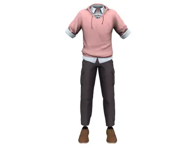 Men Manga Style Semi Casual Outfit Top Shirt Pants Shoes Low-poly 3D model