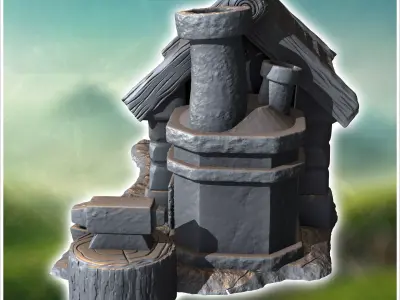 Medieval forge with outdoor fireplace anvil and tiled roof 10 -  3D print model