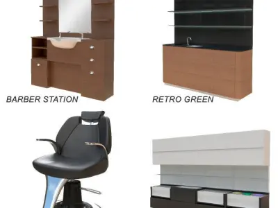 Spa set kitchen with shelves and sink 3D model