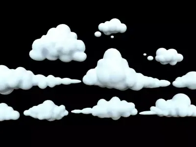 Cartoon Clouds Low-poly 3D model